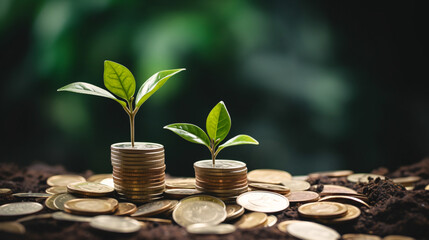coins stacked coins with leaves growing out of them