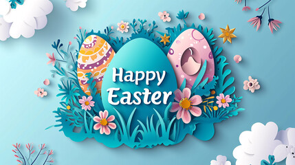 a paper cut out of eggs and flowers