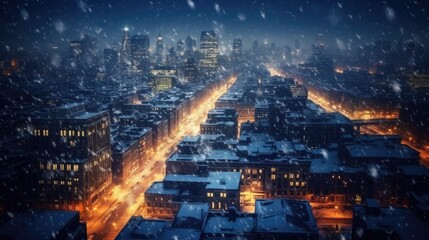winter night metropolis from above