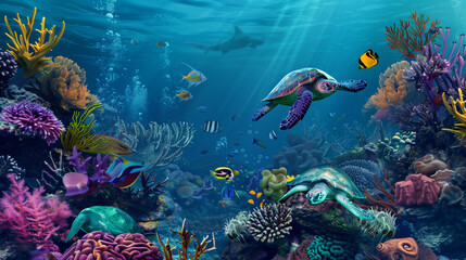 Fototapeta na wymiar Underwater Wonderland: Vibrant Marine Background