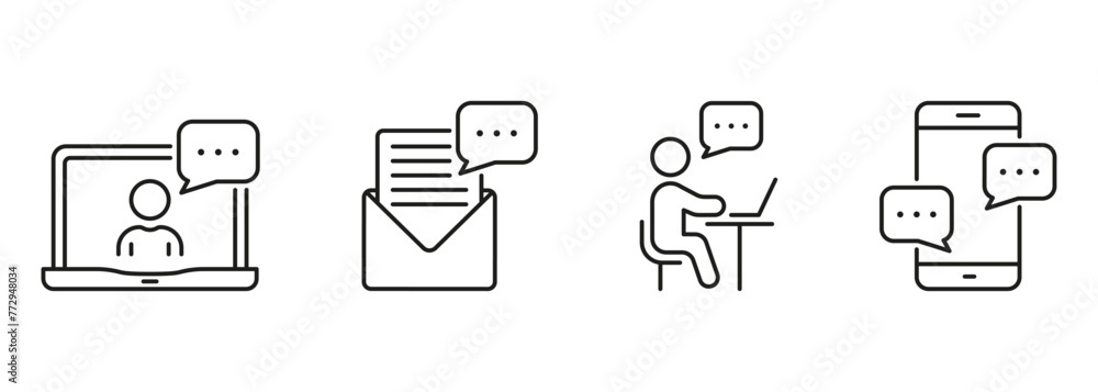 Poster team connection line icon set. teamwork linear pictogram. people communication outline symbol collec