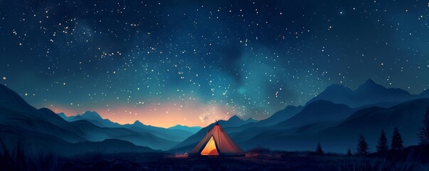 Starry night camping in the mountains - obrazy, fototapety, plakaty