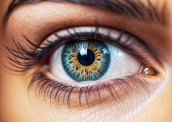 Naklejka premium Close-up of beautiful woman's blue eye. Macro shot.