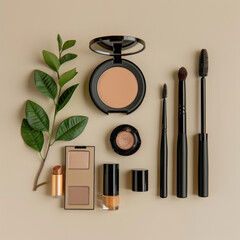 A collection of makeup products including a brush, a bottle of foundation - 772949050