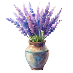 vase of lavender, watercolor isolated on transparent background, element remove background, element for design
