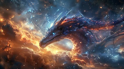 Craft an otherworldly image featuring a cosmic dragon