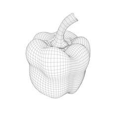 Pepper logo template icon vector illustration. Black and white wireframe with bell pepper. Monochrome wireframe of bell pepper isolated on white. Vector illustration. 3D.