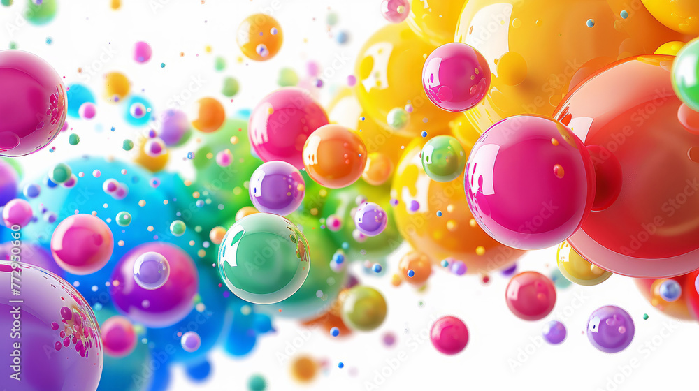 Poster abstract composition with multicolored flying spheres or balloons. multicolored bubbles background w