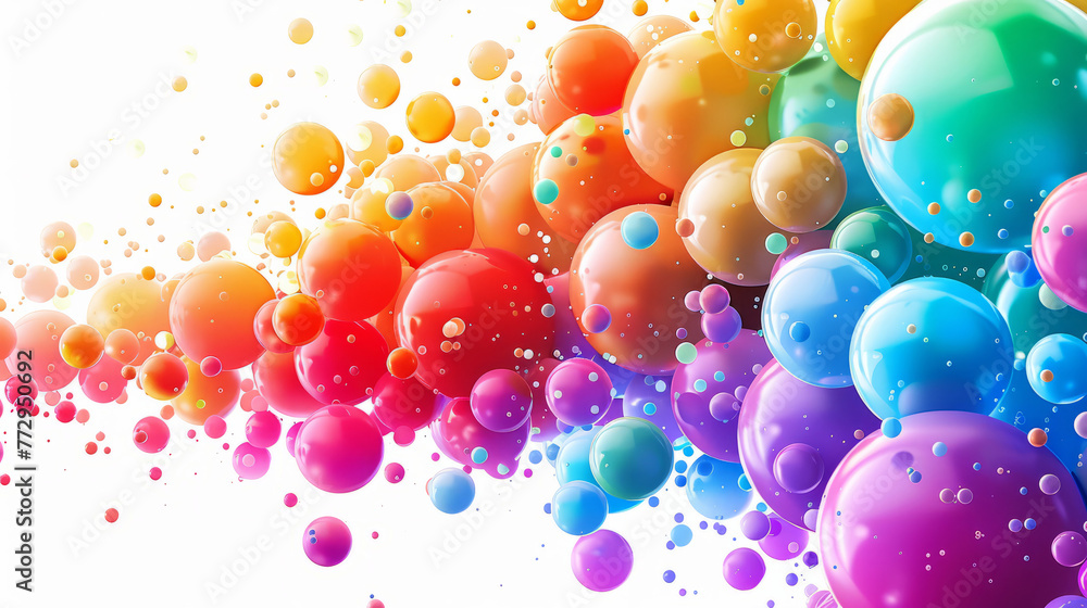 Poster abstract composition with multicolored flying spheres or balloons. multicolored bubbles background w