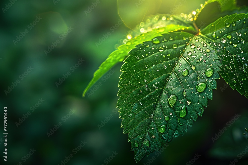 Poster raindrops on leaves a refreshing sight in june generative ai