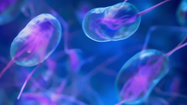 A microscopic view of Giardia lamblia a that commonly infects the intestine of humans and animals. The image shows the pearshaped . AI generation.