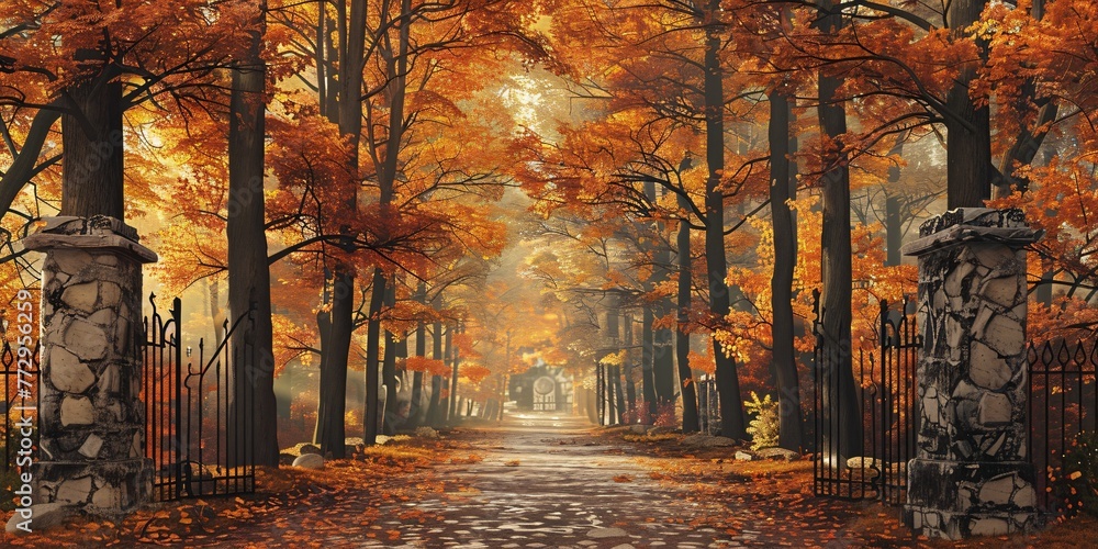 Poster autumn's golden path generative ai