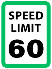 Speed Limit Sign 60 mph, green , vector style png 