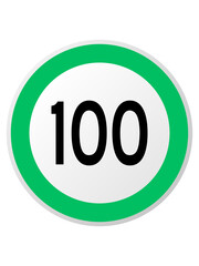 Speed Limit Sign 100 kph, green , vector style png 