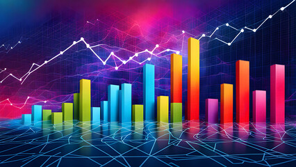 Colorful histograms and curve charts, statistical chart visualization, indicating growing or weakening trends, stock market charts
 - obrazy, fototapety, plakaty