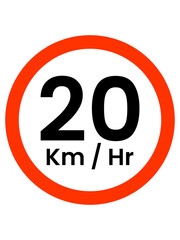 Speed Limit Sign 20 kph, red , vector style png 
