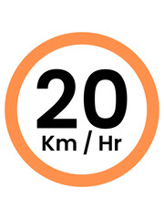 Speed Limit Sign 20 kph, orange , vector style png 