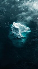 Submerged iceberg in dark ocean waters