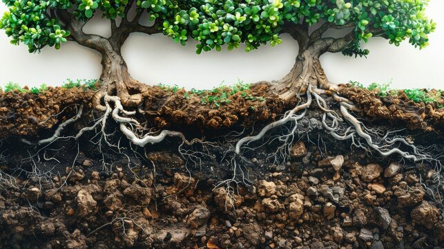 Cross-section view of a tree and its root system