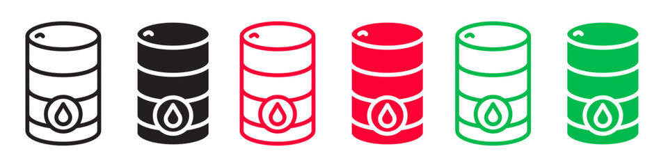 Petrochemical Storage Icons Depicting Gasoline Barrels and Fossil Fuel Tanks