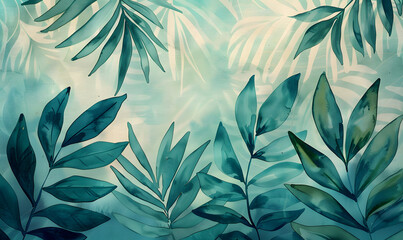 Tropical watercolor palm leaf pattern, Generative AI - obrazy, fototapety, plakaty