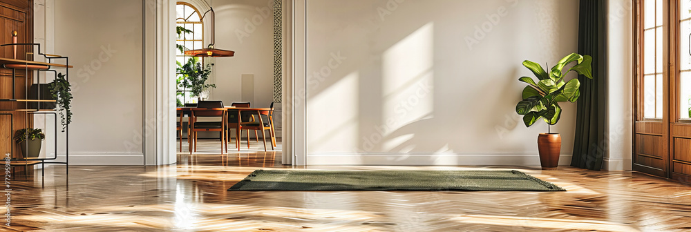 Poster modern serenity: an elegantly designed room with a view, featuring clean lines and bright spaces for