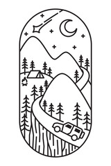 beautiful mountain views line art illustration