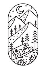 beautiful mountain views line art illustration