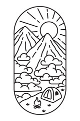 beautiful mountain views line art illustration