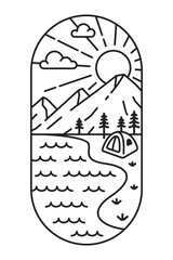 beautiful mountain views line art illustration