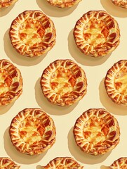 Fototapeta na wymiar A pattern wallpaper of Australian meat pie: Individual pies in a crusty, golden pattern