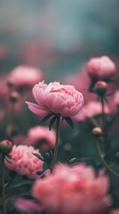 Pink peony bloom against a blurred background