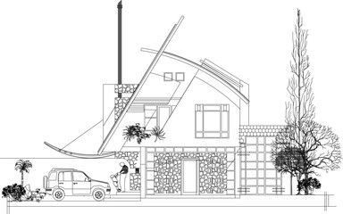 Adobe Illustrator Artwork vector design sketch illustration of luxury house plan modern model design