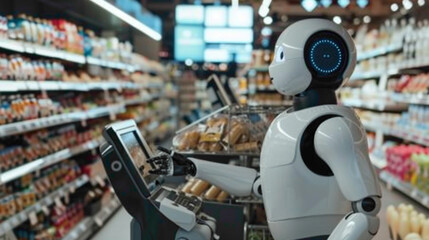 Fototapeta premium Future of robotics futuristic robots industrial and domestic robots. robots working in factory.
