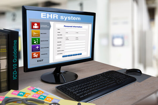Electronic health record system on computer monitor screen.