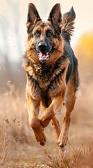 Fototapeta premium German shepherd running in a field