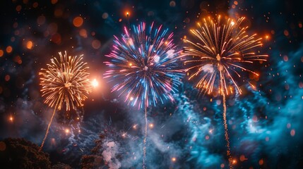 Fototapeta premium Vibrant fireworks display at night