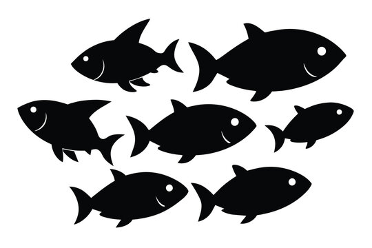 set of black Fish Silhouette Vector on white background