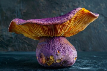 a purple mushroom with yellow cap - obrazy, fototapety, plakaty