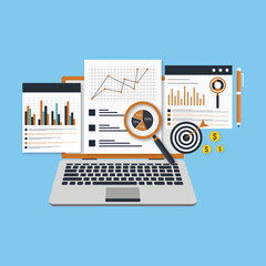 Tax payment concept. State Government taxation, calculation of tax return. Man fills the tax form, documents, calendar, calculator, laptop. Pay the bills, invoices, payrolls. Vector illustration