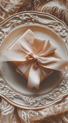 Elegant gift box on ornate plate