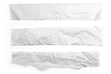 White crumpled paper strip isolated on white background