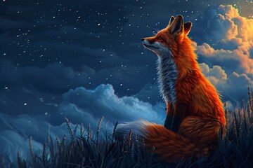 a fox sitting in the grass - Powered by Adobe