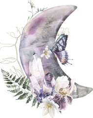 Purple Spiritual Watercolor Floral and Crystal Design