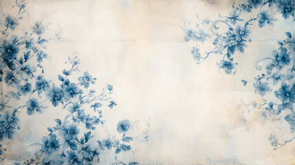 Blue and white floral wallpaper on white background