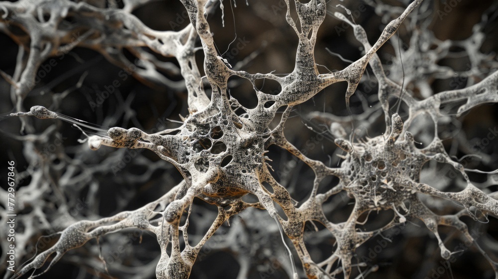 Poster detailed microscopic view of neuronal networks showing complex brain cell connections.