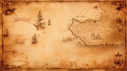 World map with numerous ships sailing - obrazy, fototapety, plakaty