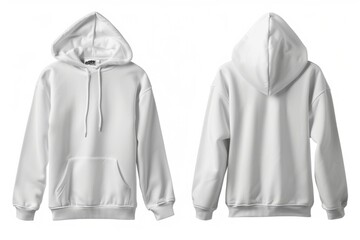 Men's white blank hoodie template,from two sides, for your design mockup for print, isolated on white background