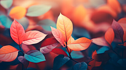 Autumn leaves against a vibrant orange and red backdrop