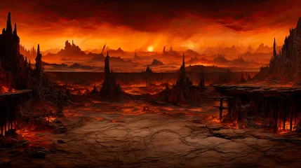 Foto auf Acrylglas Desert landscape with fiery sky © StockKing